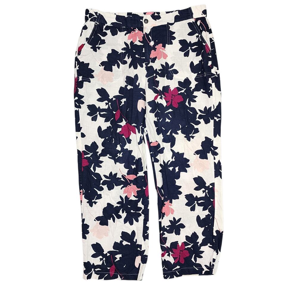 Liz Claiborne Pants Large Linen Blend Floral Wide-Leg Fun Boho Colorful Beach